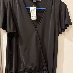 INC International Concepts Deep Black Luxe Jersey Top